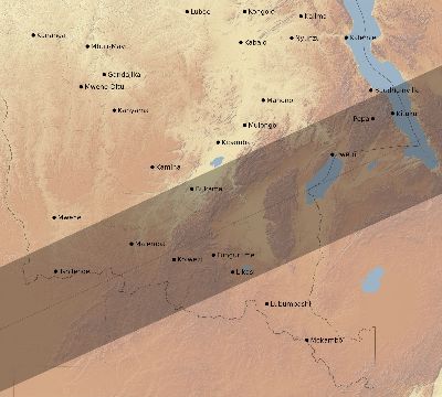 Map of the eclipse path across DR Congo on 12/19/1759