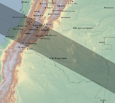 Map of the eclipse path across Colombia on 12/19/1759