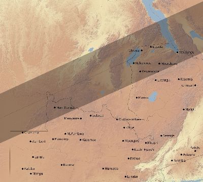 Map of the eclipse path across Zambia on 12/19/1759