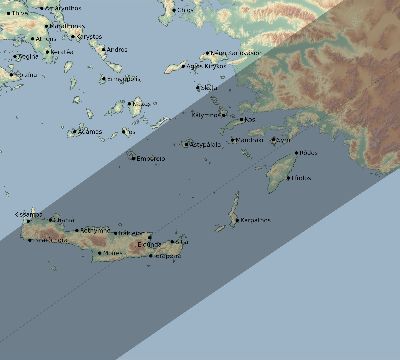 Map of the eclipse path across Greece on 06/13/1760