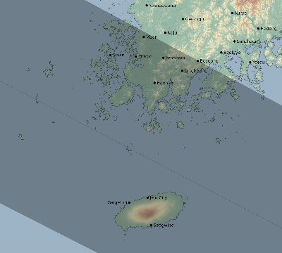 Map of the eclipse path across South Korea on 06/13/1760