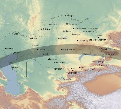 Map of the eclipse path across Kazakhstan on 06/13/1760