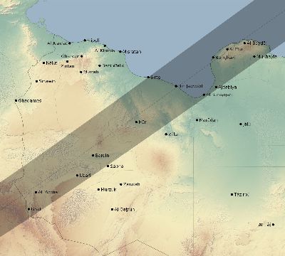 Map of the eclipse path across Libya on 06/13/1760