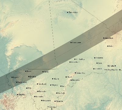 Map of the eclipse path across Mali on 06/13/1760