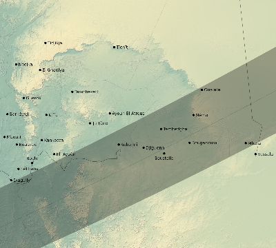 Map of the eclipse path across Mauritania on 06/13/1760