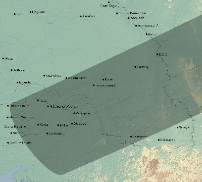 Map of the eclipse path across Senegal on 06/13/1760