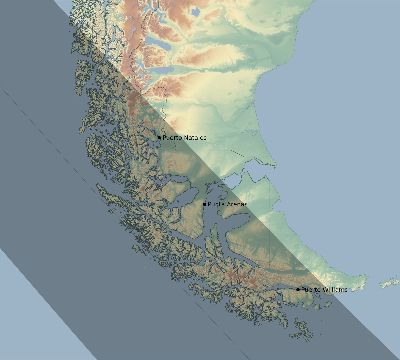 Map of the eclipse path across Chile on 12/07/1760