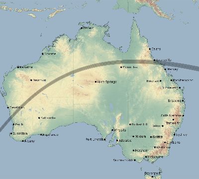 Map of the eclipse path across Australia on 04/24/1762