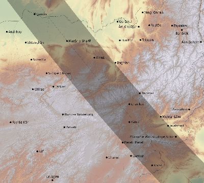 Map of the eclipse path across Afghanistan on 10/17/1762
