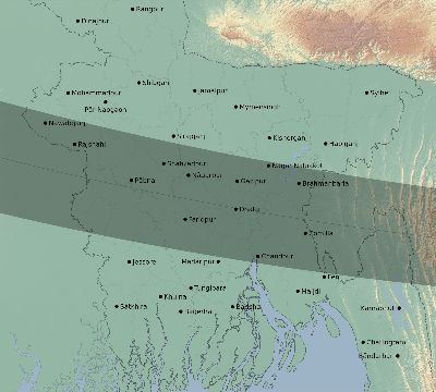 Map of the eclipse path across Bangladesh on 10/17/1762
