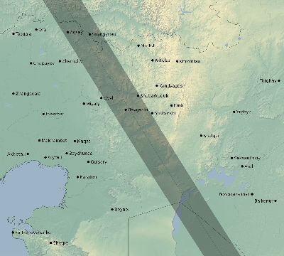 Map of the eclipse path across Kazakhstan on 10/17/1762