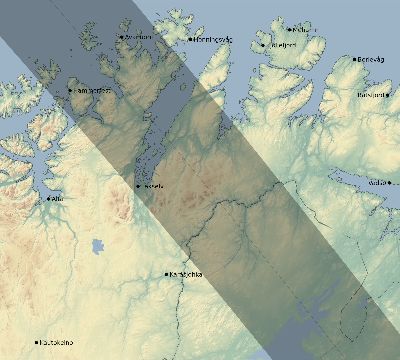 Map of the eclipse path across Norway on 10/17/1762