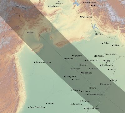 Map of the eclipse path across Pakistan on 10/17/1762