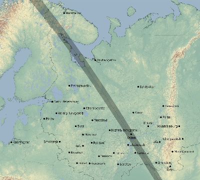 Map of the eclipse path across Russia on 10/17/1762
