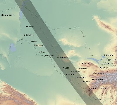 Map of the eclipse path across Uzbekistan on 10/17/1762