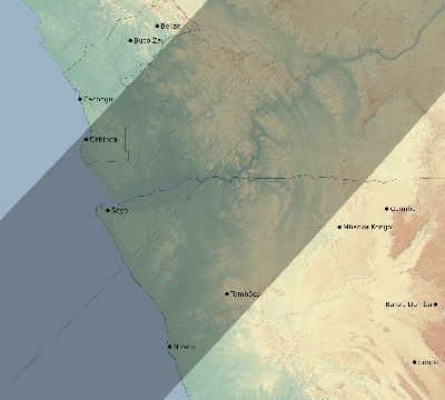 Map of the eclipse path across Angola on 04/13/1763