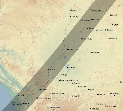 Map of the eclipse path across DR Congo on 04/13/1763