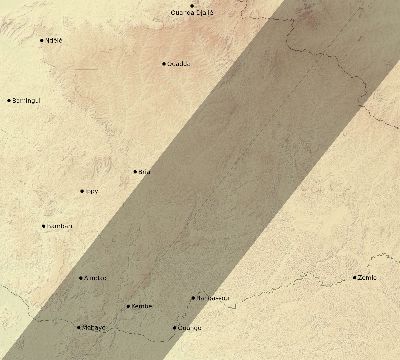 Map of the eclipse path across Central African Republic on 04/13/1763