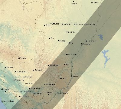 Map of the eclipse path across Republic of the Congo on 04/13/1763