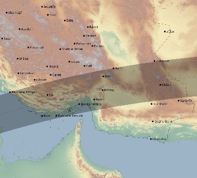 Map of the eclipse path across Iran on 04/13/1763