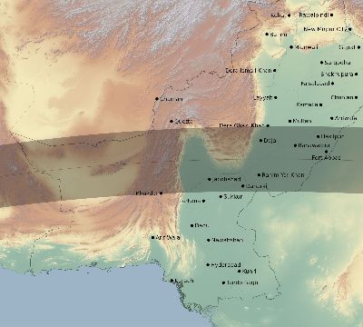 Map of the eclipse path across Pakistan on 04/13/1763