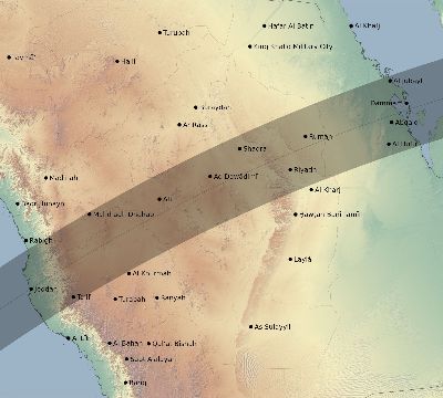Map of the eclipse path across Saudi Arabia on 04/13/1763