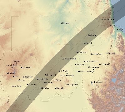 Map of the eclipse path across Sudan on 04/13/1763
