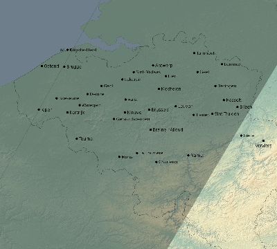Map of the eclipse path across Belgium on 04/01/1764
