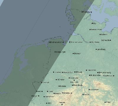 Map of the eclipse path across Germany on 04/01/1764