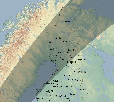 Map of the eclipse path across Finland on 04/01/1764