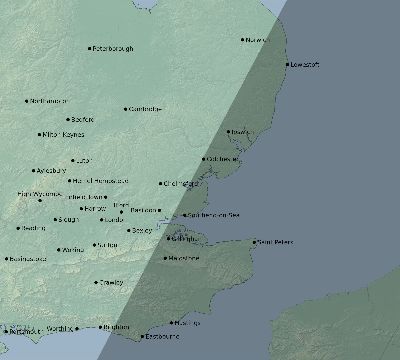 Map of the eclipse path across United Kingdom on 04/01/1764