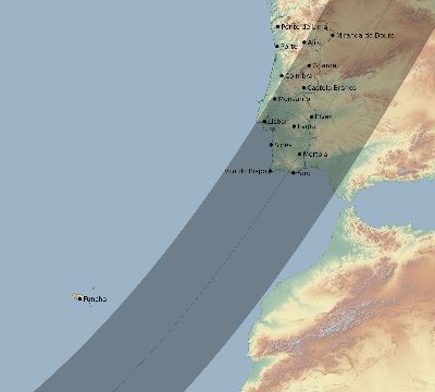 Map of the eclipse path across Portugal on 04/01/1764