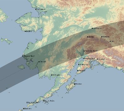 Map of the eclipse path across United States on 08/05/1766