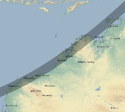 Map of the eclipse path across Australia on 01/30/1767