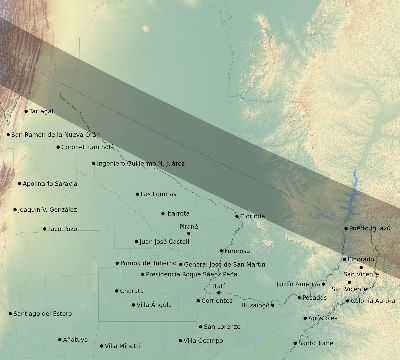 Map of the eclipse path across Argentina on 07/25/1767