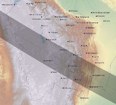 Map of the eclipse path across Bolivia on 07/25/1767