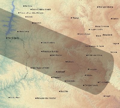 Map of the eclipse path across Brazil on 07/25/1767
