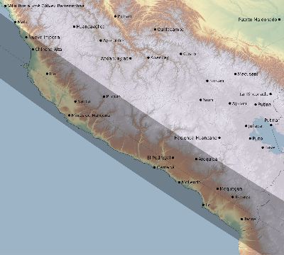 Map of the eclipse path across Peru on 07/25/1767