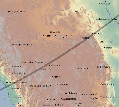 Map of the eclipse path across Mexico on 01/19/1768