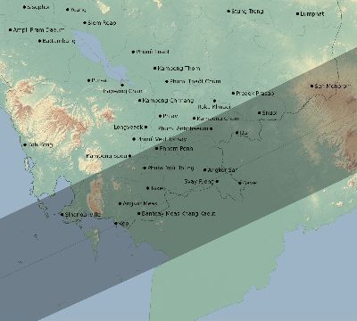 Map of the eclipse path across Cambodia on 05/25/1770