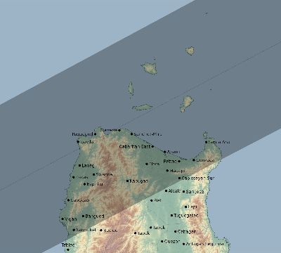 Map of the eclipse path across Philippines on 05/25/1770
