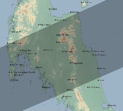 Map of the eclipse path across Thailand on 05/25/1770