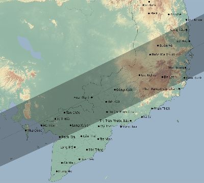 Map of the eclipse path across Vietnam on 05/25/1770