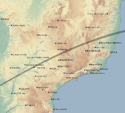 Map of the eclipse path across Brazil on 05/14/1771