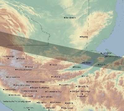 Map of the eclipse path across Guatemala on 11/06/1771