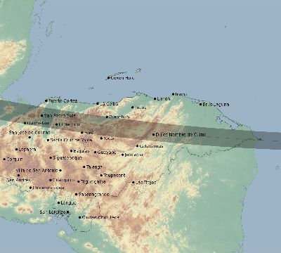 Map of the eclipse path across Honduras on 11/06/1771