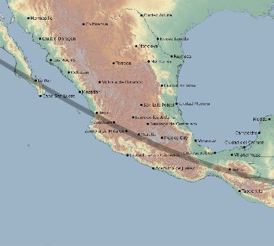 Map of the eclipse path across Mexico on 11/06/1771