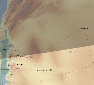 Map of the eclipse path across Jordan on 03/23/1773