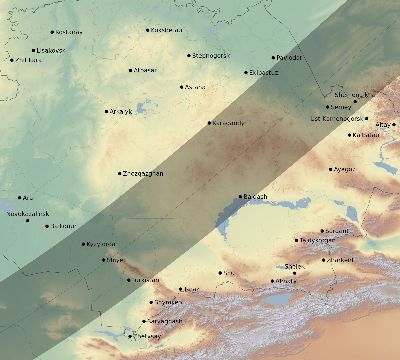 Map of the eclipse path across Kazakhstan on 03/23/1773