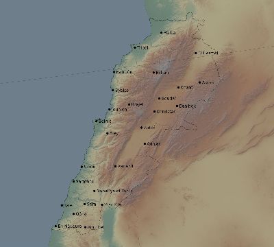 Map of the eclipse path across Lebanon on 03/23/1773